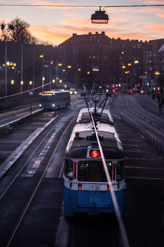 tram, sunset, gothenburg